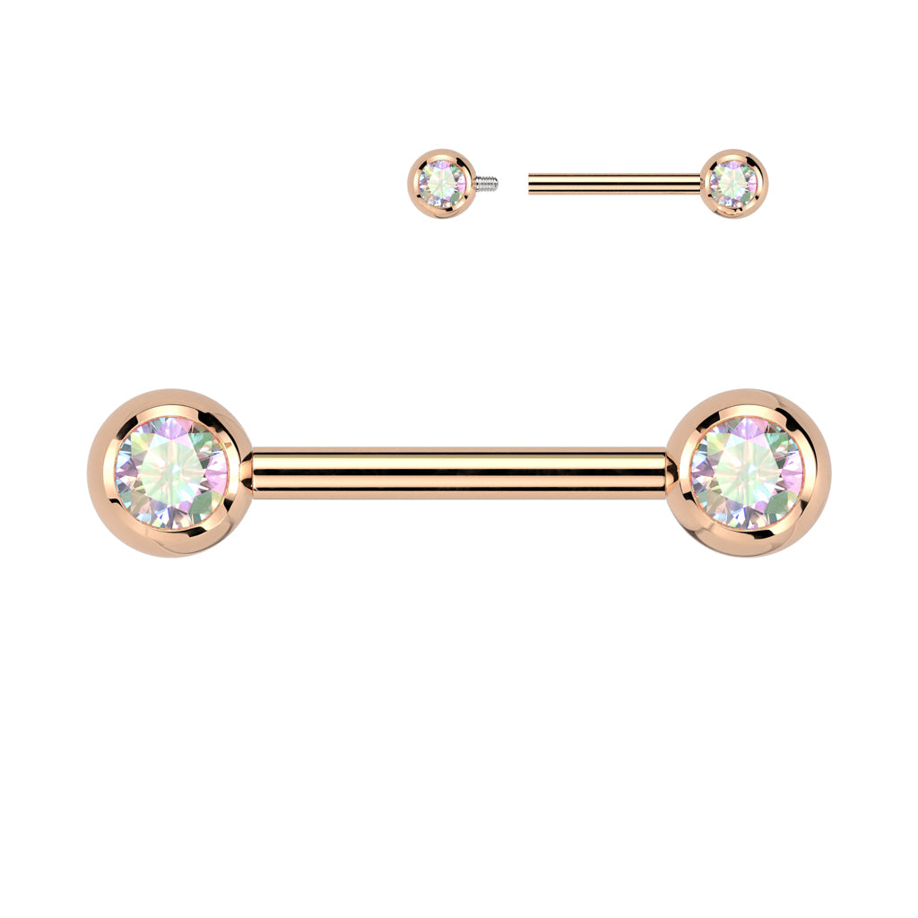 Titanium Rose Gold AB Gem Nipple Bar 14g