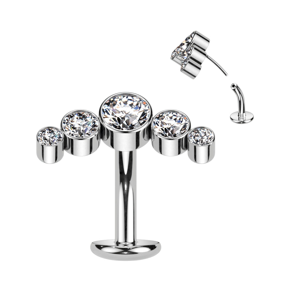 Titanium Silver Clear 5 Gem Floating Belly Button Bar