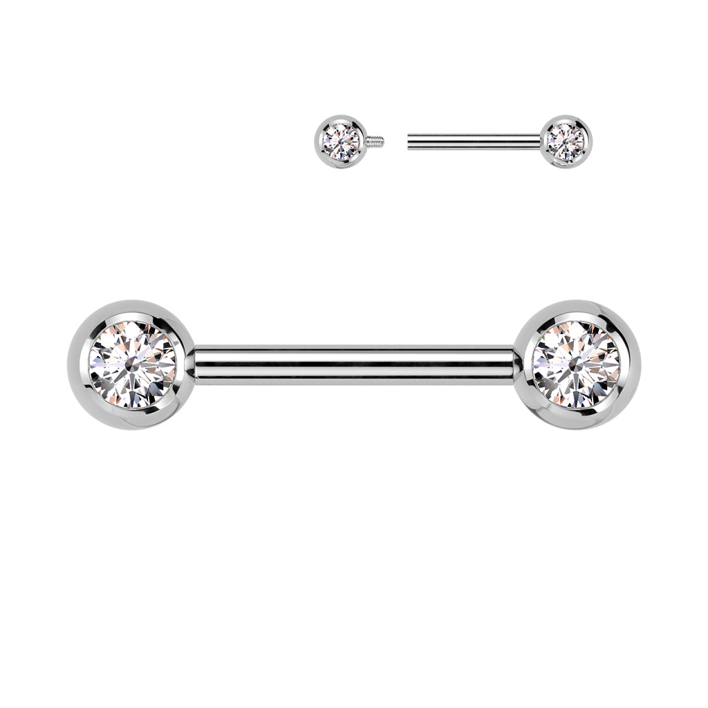 Titanium Silver Clear Gem Nipple Bar 14g