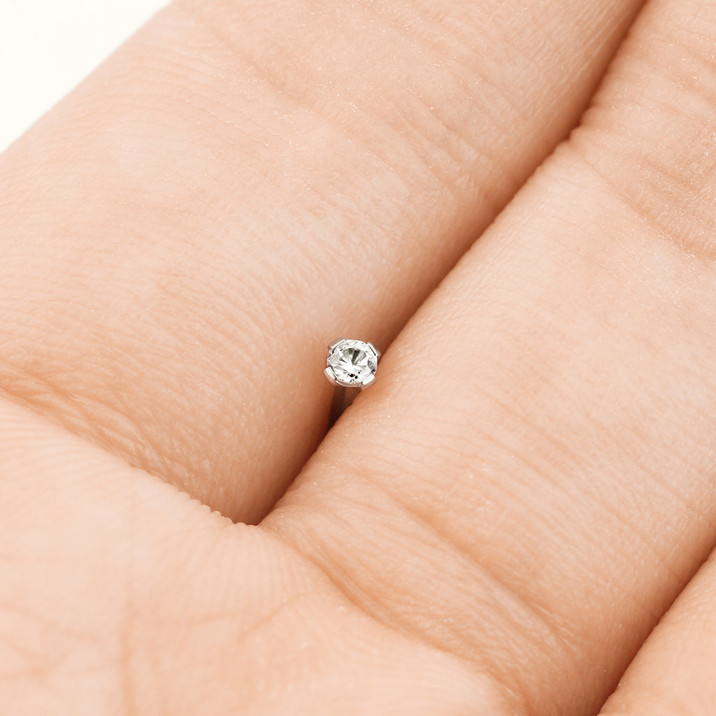 Titanium Silver Clear Prong Gem 'L' Bend Nose Stud hand