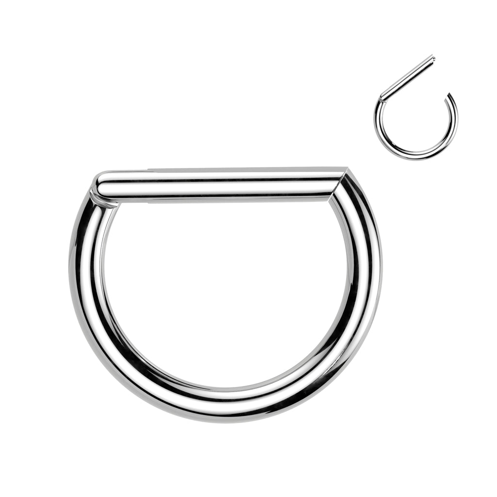 Titanium Silver D Shaped Hinged Clicker Ring
