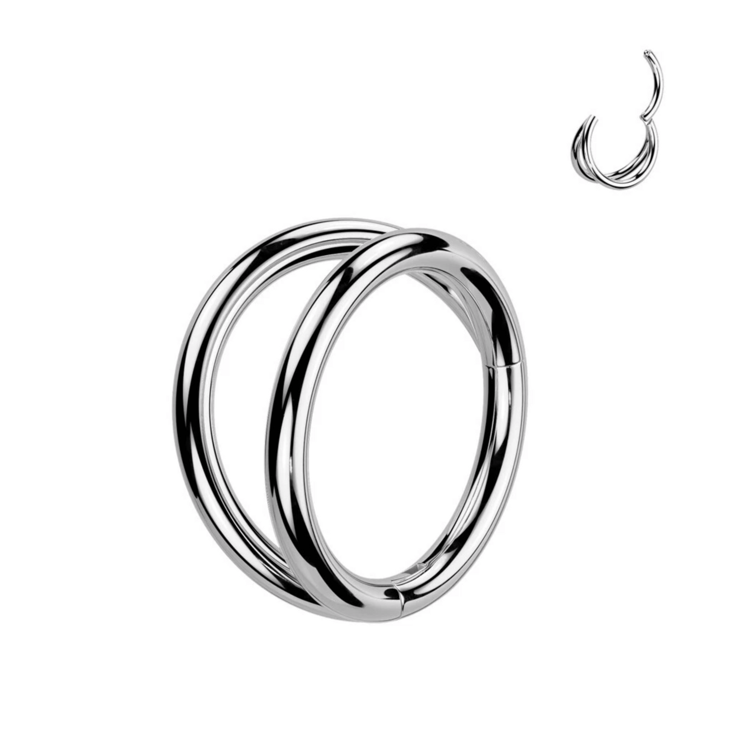 Titanium Silver Double Hoop Hinged Clicker Ring