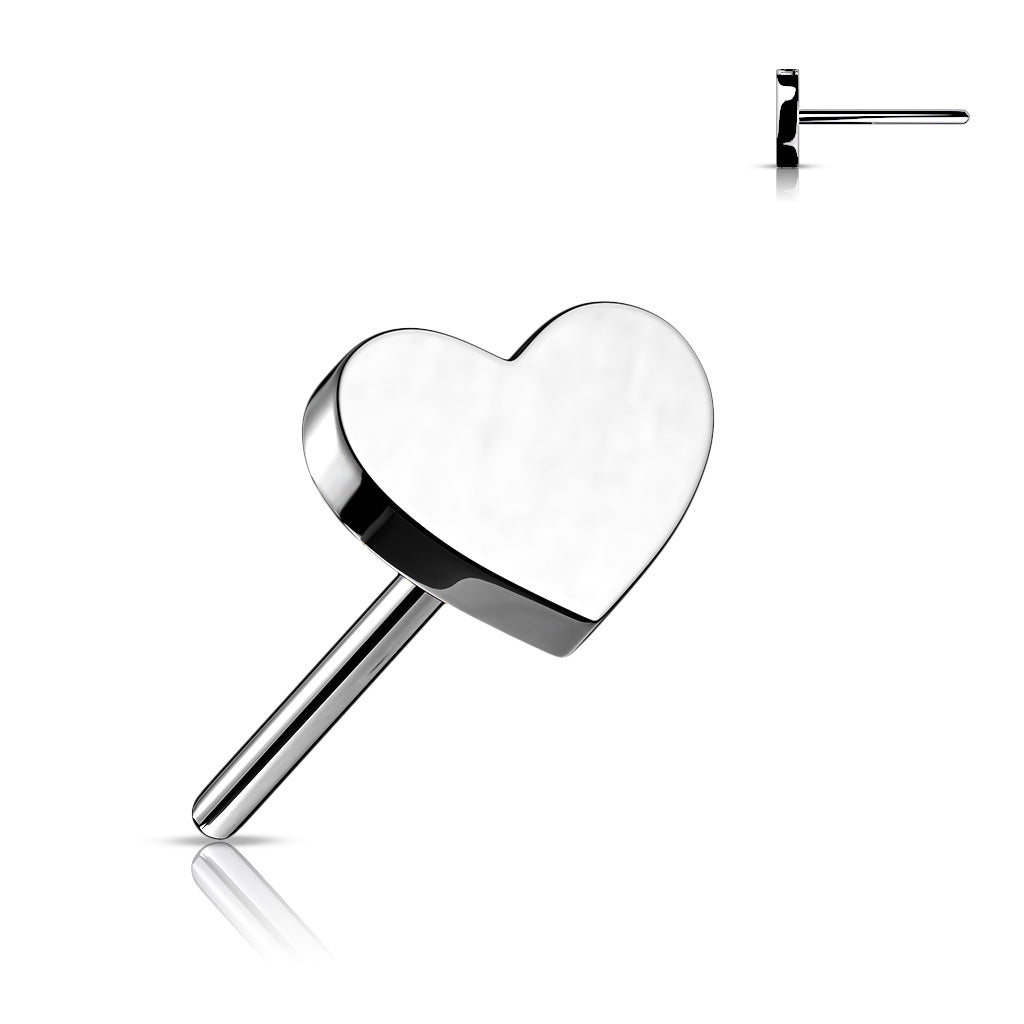 Titanium Silver Flat Heart Threadless Jewellery Top