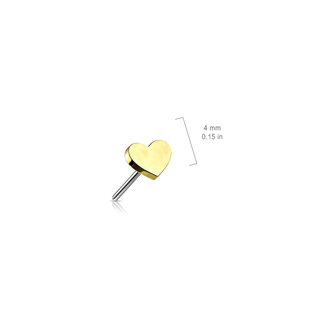 Titanium Silver Flat Heart Threadless Jewellery Top dimensions