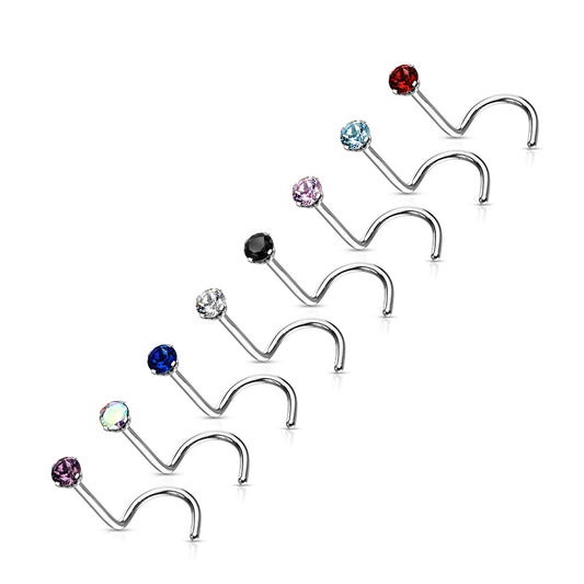 Titanium Silver Gem Nose Ring Screw