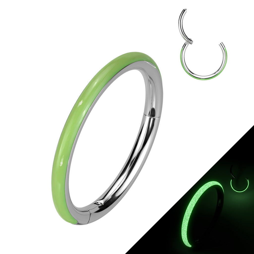 Titanium Silver Glow in the Dark Hinged Clicker Ring 16g