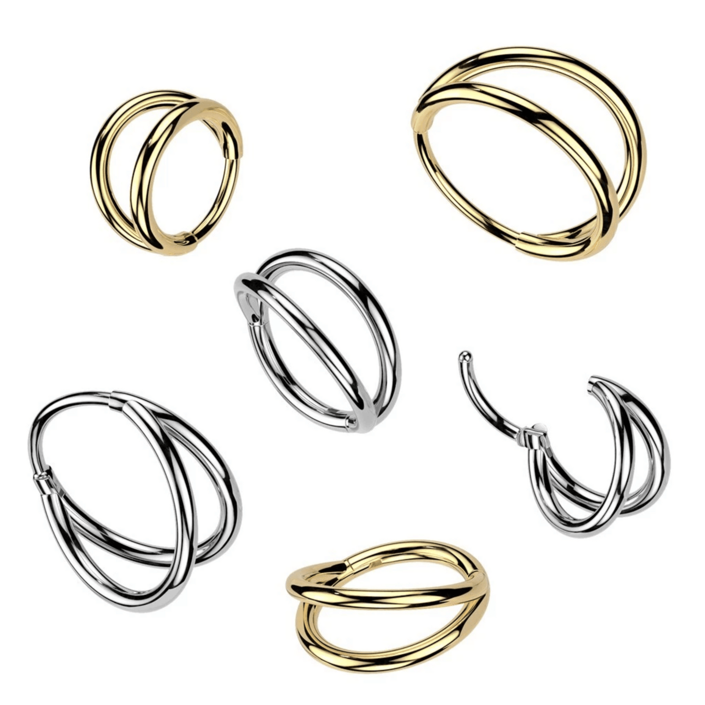 Titanium Silver & Gold Double Hoop Hinged Clicker Ring