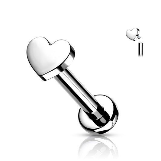 Titanium Silver Heart Flat Back Stud 16g
