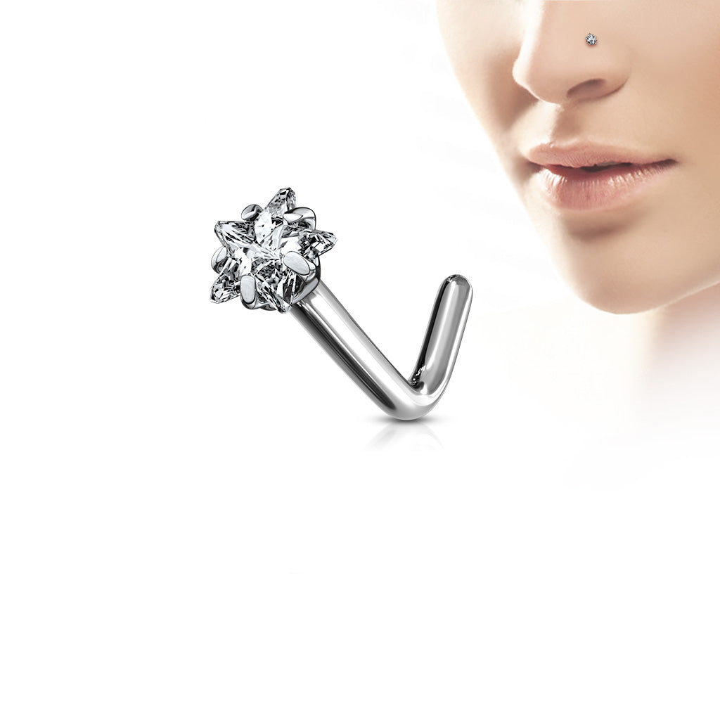 Titanium Silver 'L' Bend Clear Star Gem Nose Stud