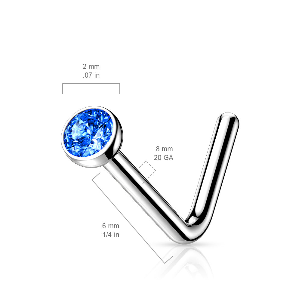 Titanium Silver 'L' Bend Gem Nose Stud