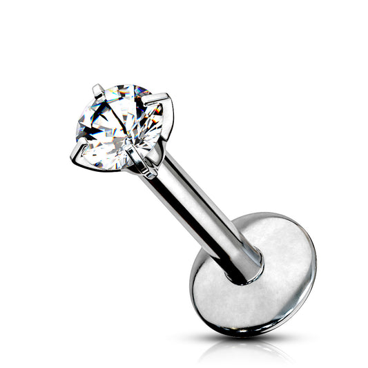 Titanium Silver Prong Set Clear Gem Flat Back Stud