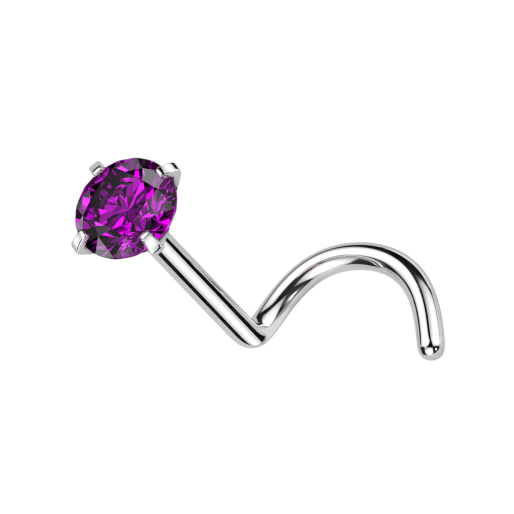 Titanium Silver Purple Gem Nose Ring Screw