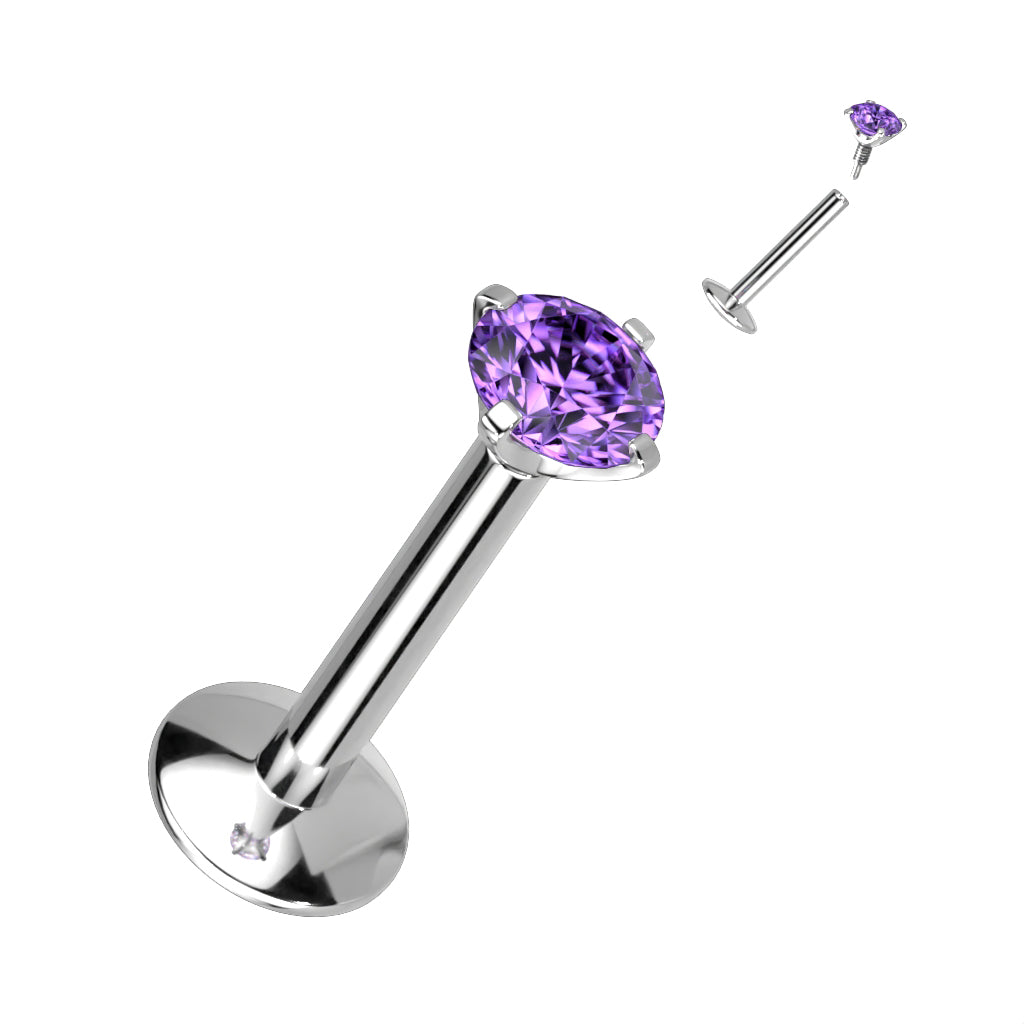 Titanium Silver Purple Round Prong Gem Flat Back Stud