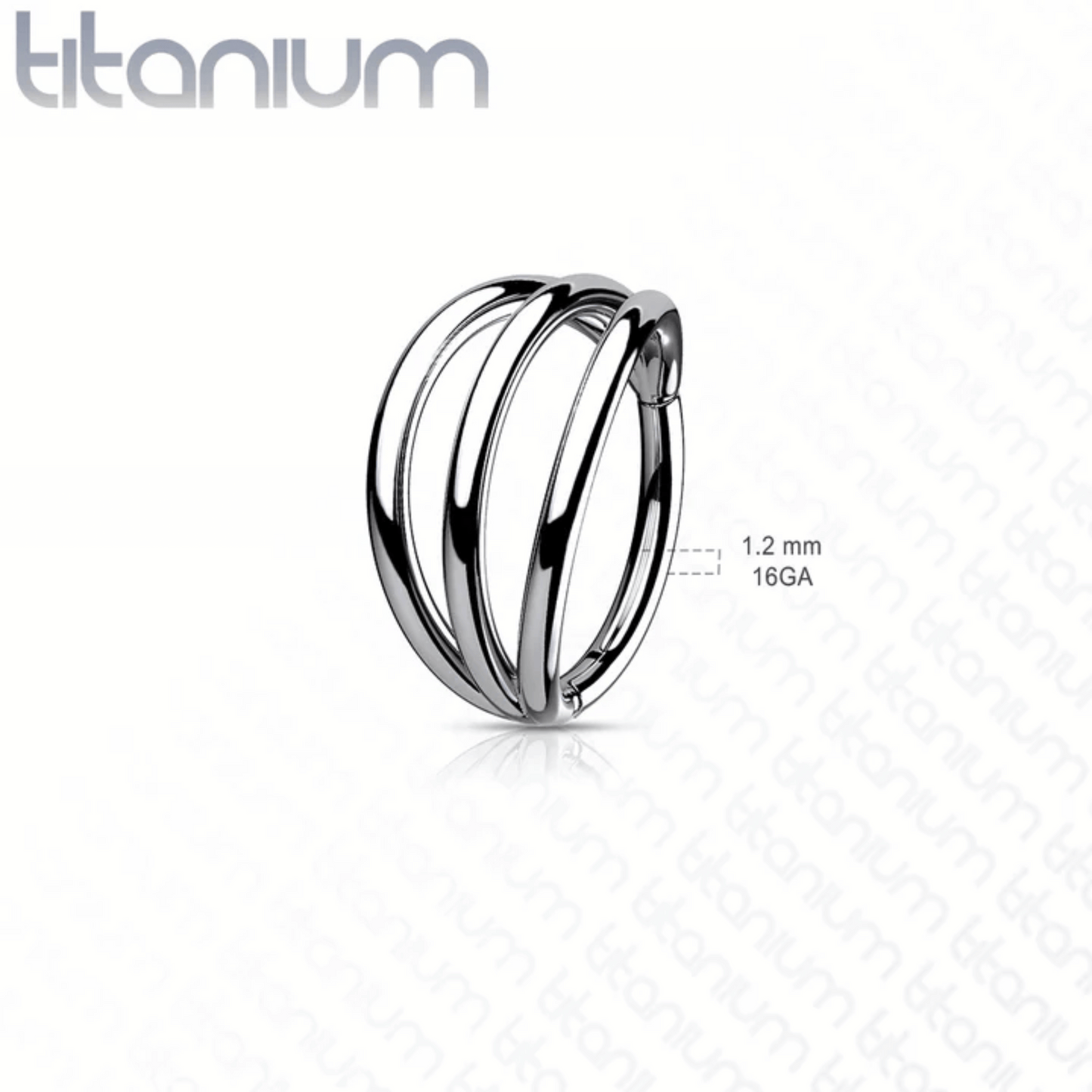 Titanium Silver Triple Hoop Hinged Clicker Ring 18g-16g dimensions