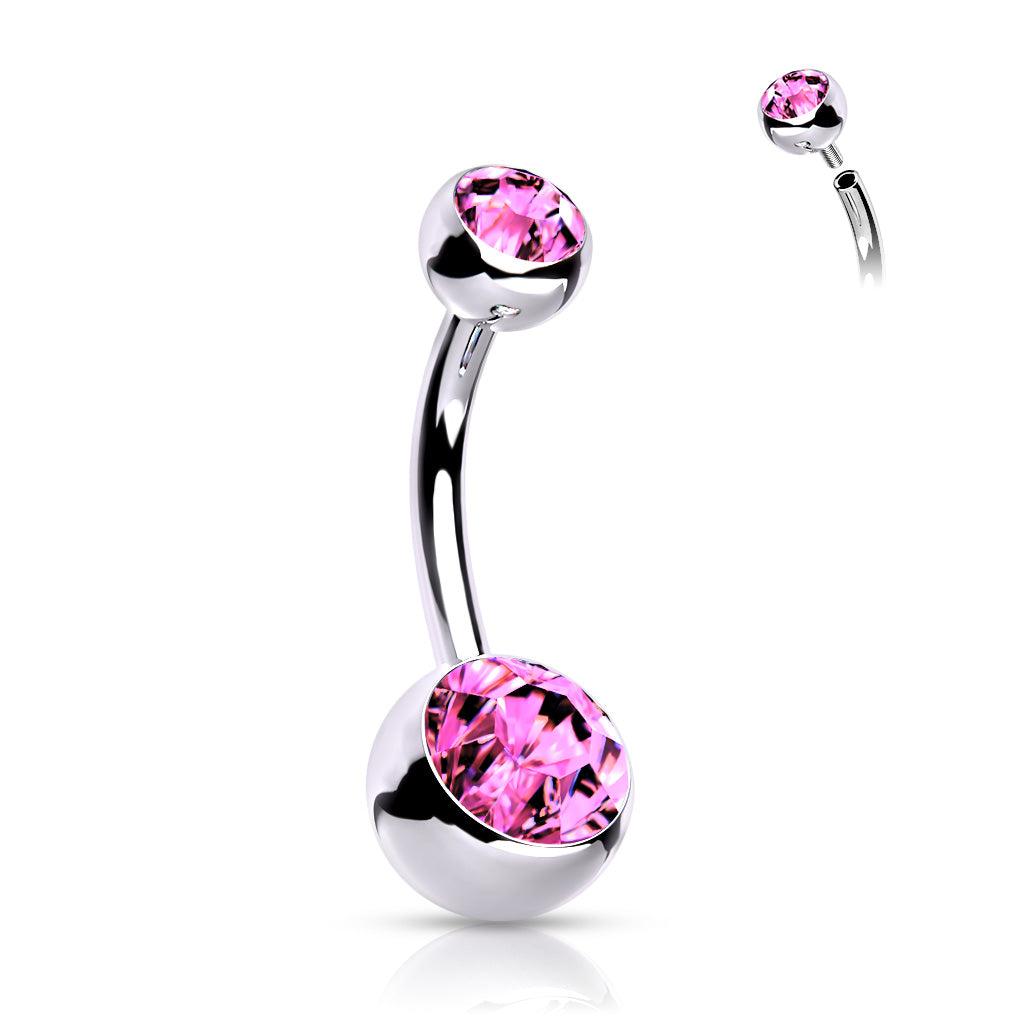 Titanium Sweet Pink Double Gem Belly Button Bar 14g