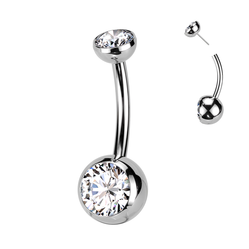 Titanium Threadless Clear Double Gem Navel Bar