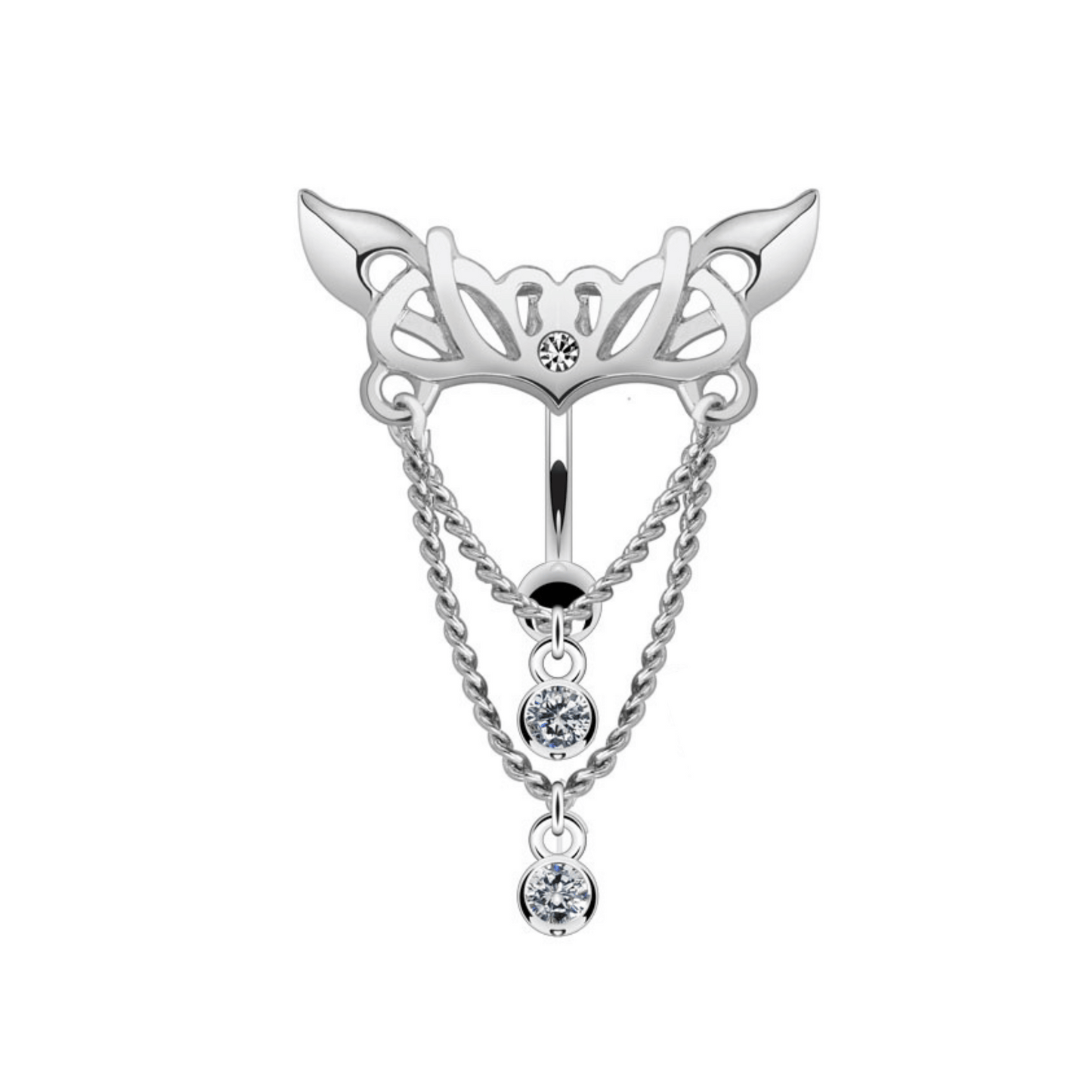 Top Drop Clear Chandelier Chain Belly Button Bar 14g