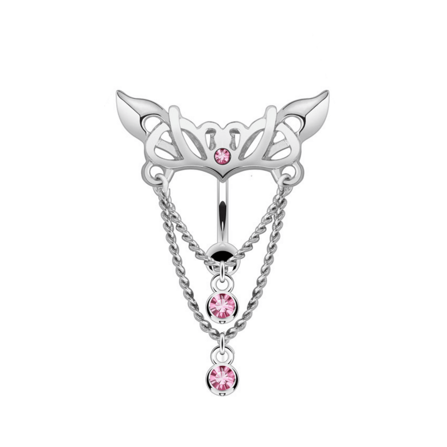 Top Drop Pink Chandelier Chain Belly Button Bar 14g