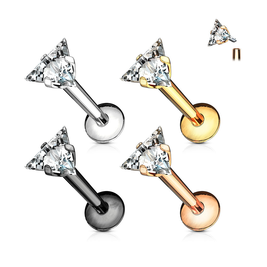 Triangle Gem Internally Threaded Flat Back Stud 16g range