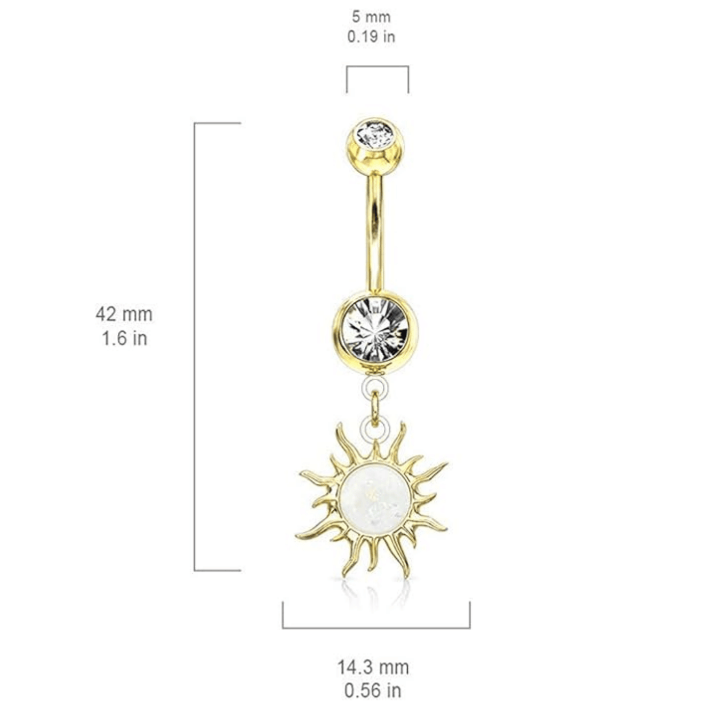 Tribal Sun Opal Glitter Belly Ring measurements