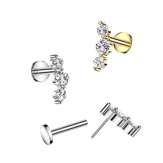 Triple Gem Threadless Flat Back Stud 20g-16g
