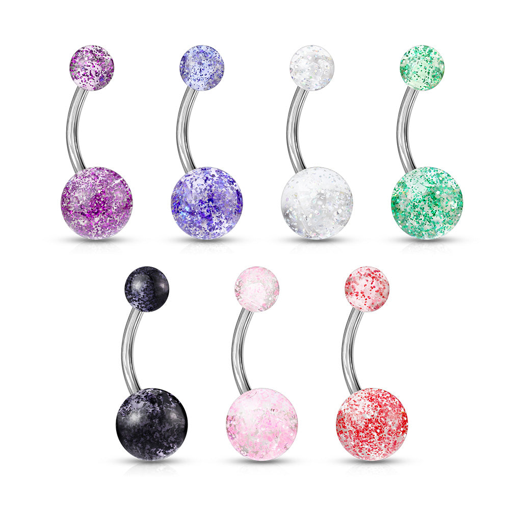 Ultra Glitter Steel Belly Button Bar 14g