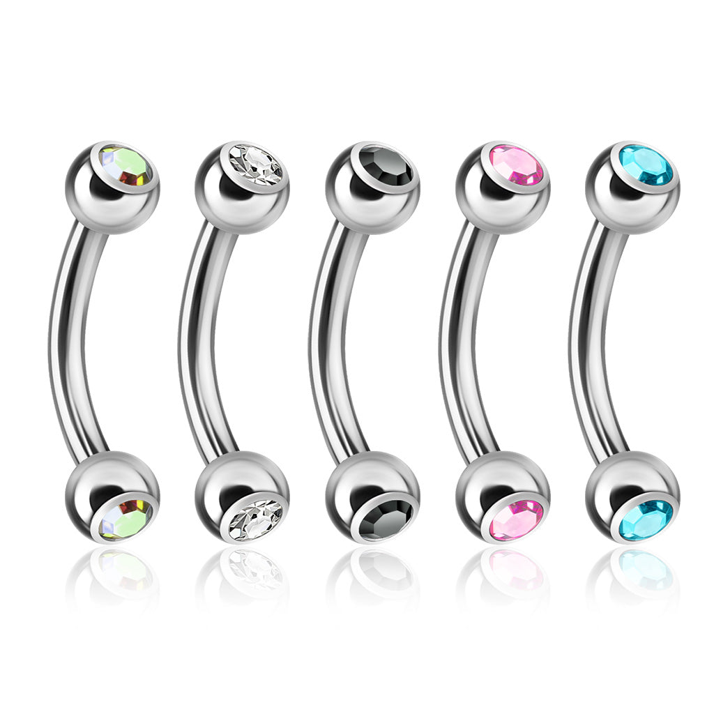5x Gem Ball Silver Steel Curved Barbells 16g Value Pack