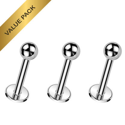 Silver Steel Flat Back Stud with Ball - 3 Pack