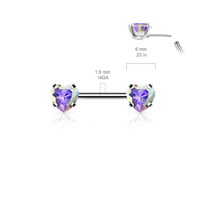 Heart Gems Threadless Nipple Bar 14g
