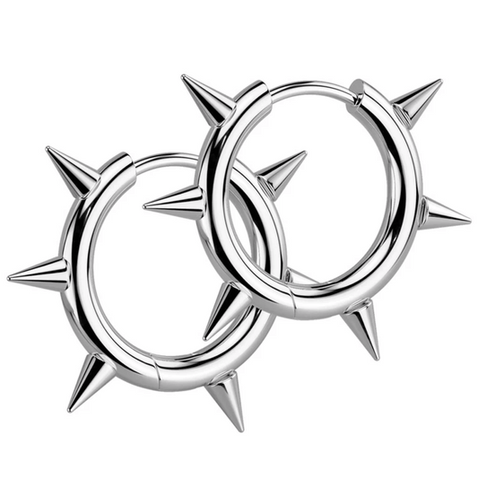 Silver Spiked Hoop Earrings