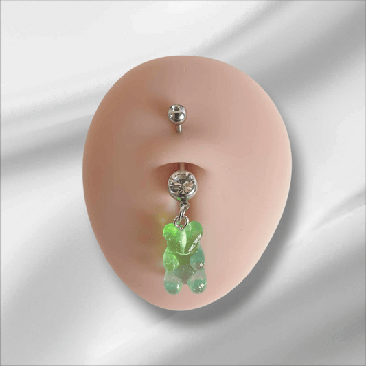 Green Gummy Bear Dangle Belly Button Bar 14g