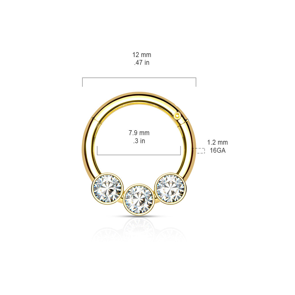 3 Bezel Set Gems Hinged Clicker Ring 16g Dimensions