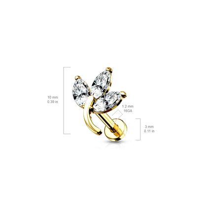 3 Marquise Gem Leaf Internally threaded Flat Back Stud Dimensions