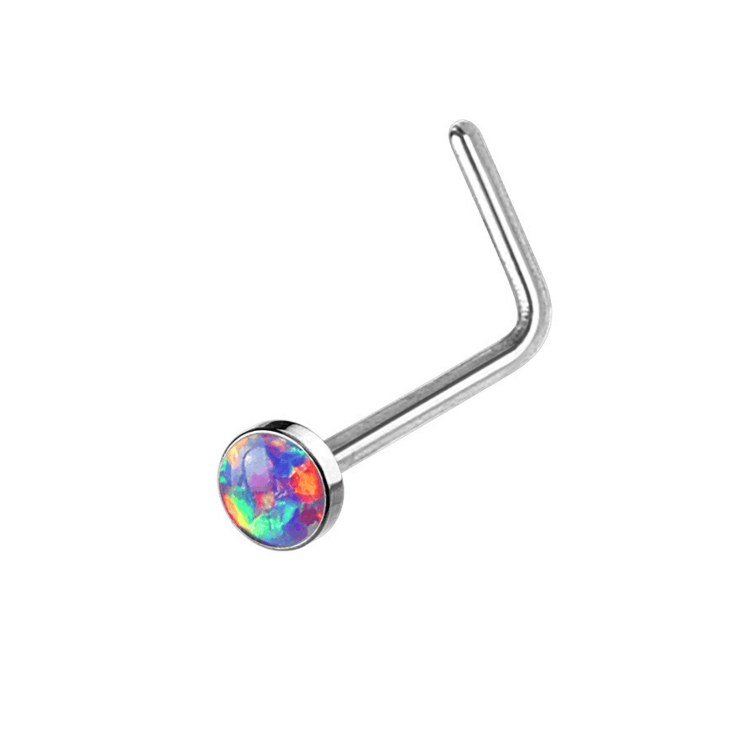 Opal Cabochon Gem Nose Piercing 'L' Bend Pin Stud 20g