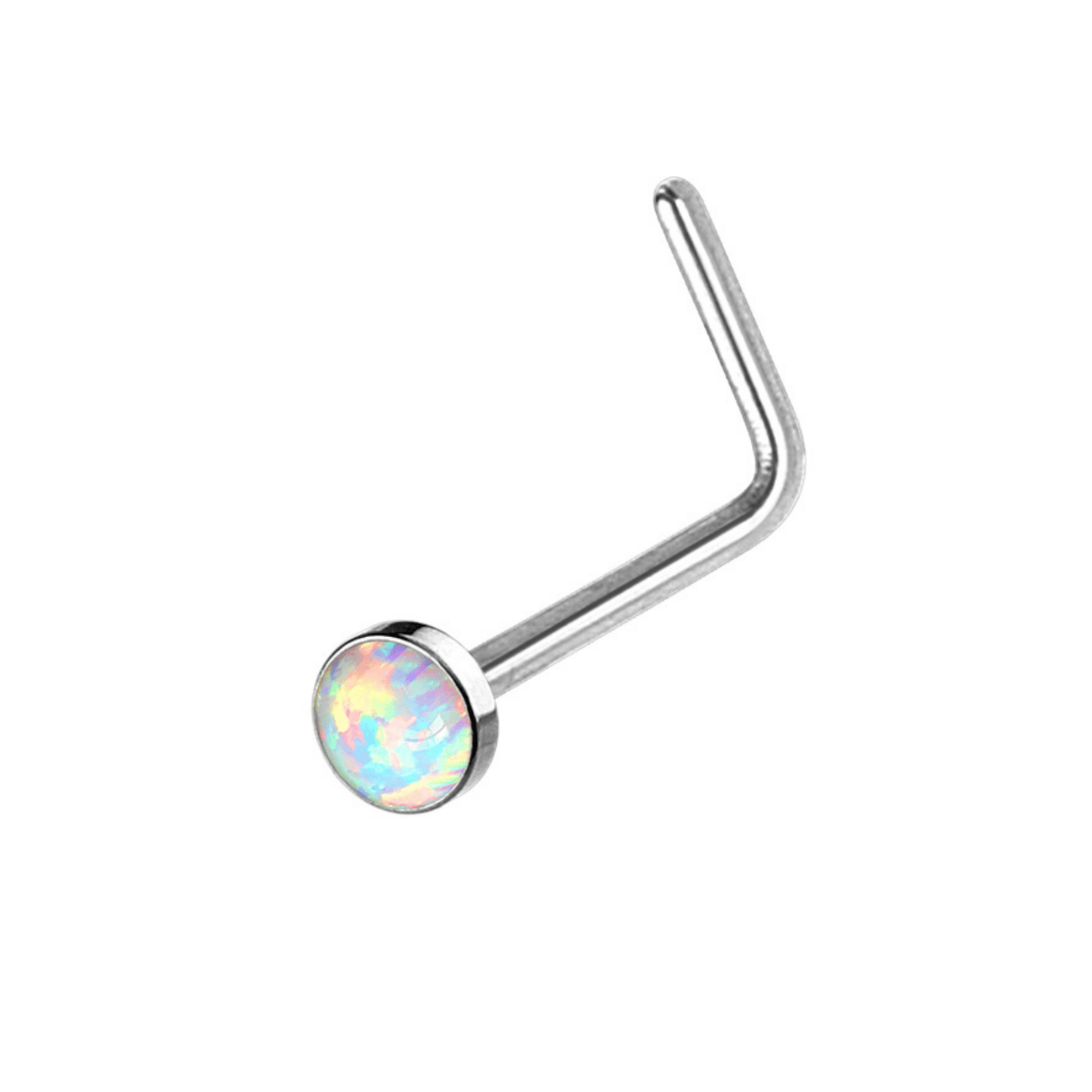 Opal Cabochon Gem Nose Piercing 'L' Bend Pin Stud 20g