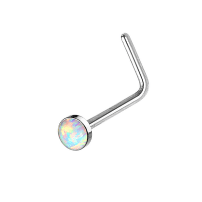 Opal Cabochon Gem Nose Piercing 'L' Bend Pin Stud 20g