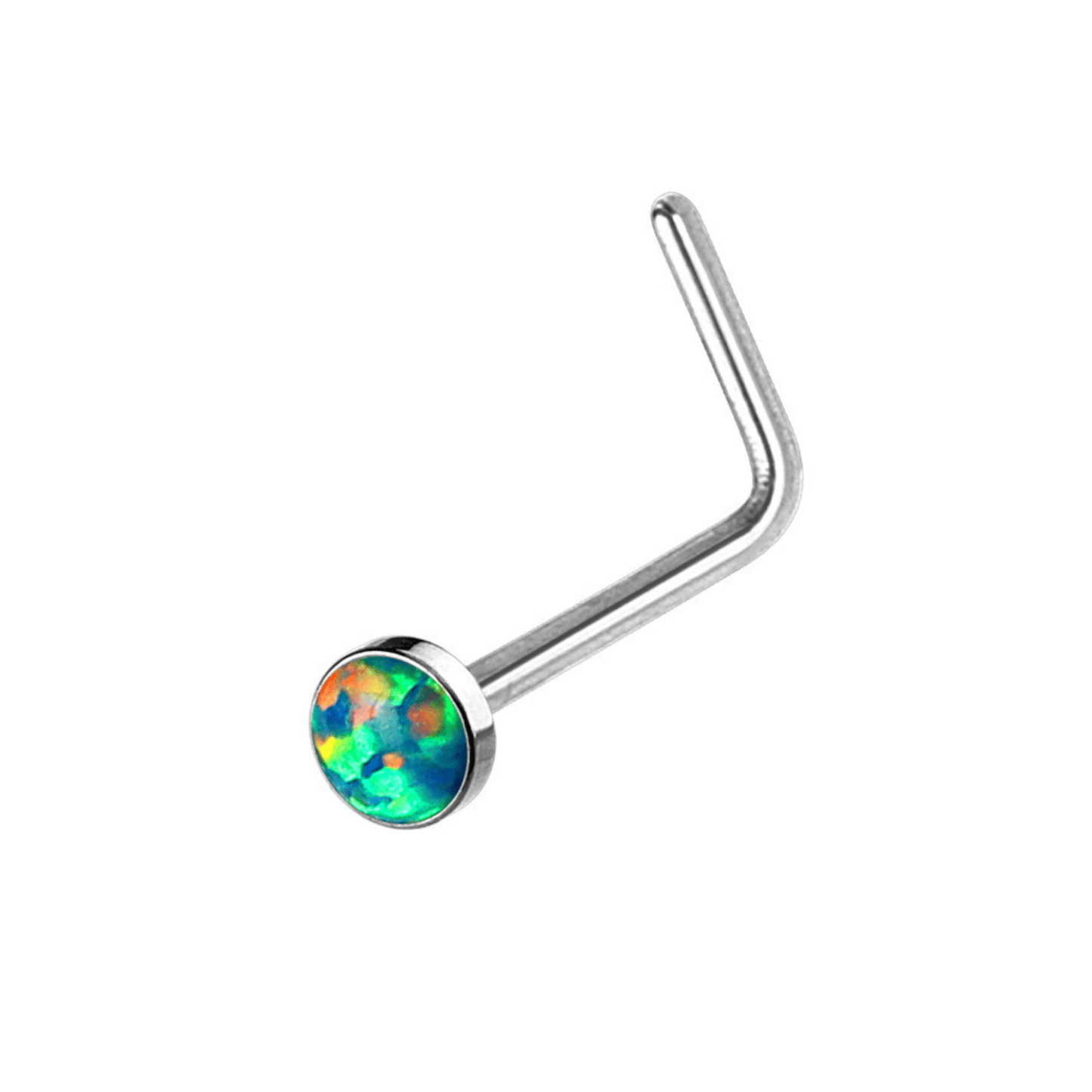 Opal Cabochon Gem Nose Piercing 'L' Bend Pin Stud 20g