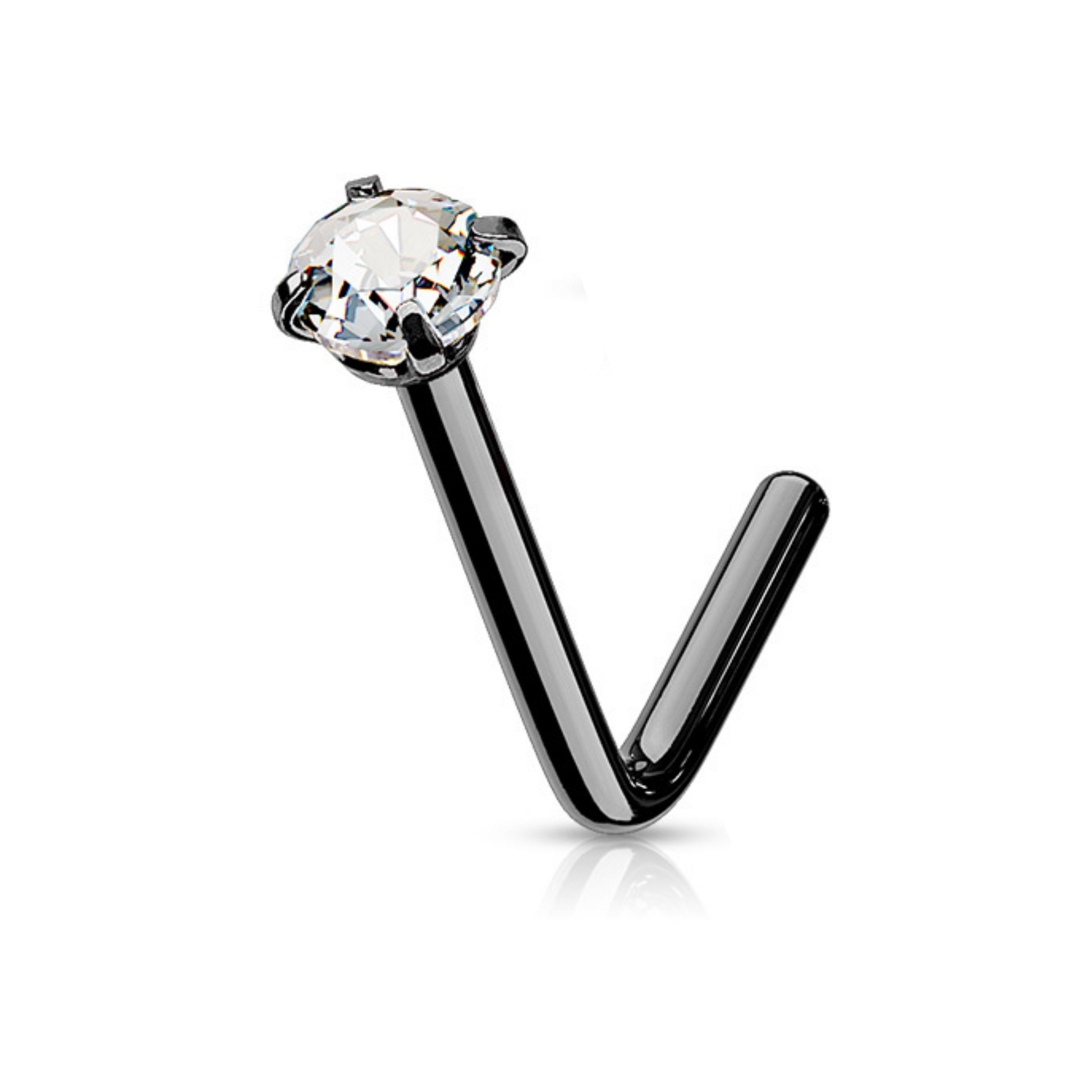4 Prong Set Clear Gem 'L' Nose Studs Value Pack Black