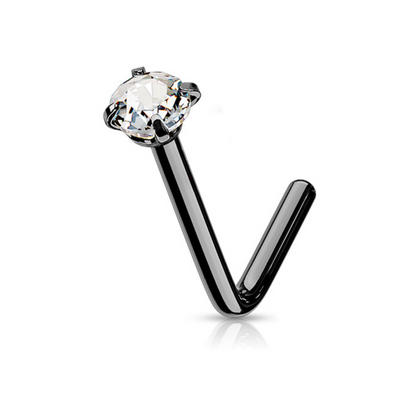4 Prong Set Clear Gem 'L' Nose Studs Value Pack Black