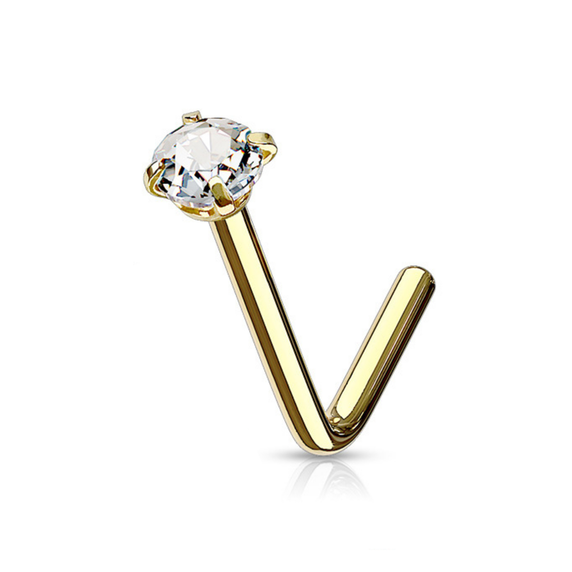 4 Prong Set Clear Gem 'L' Nose Studs Value Pack Gold