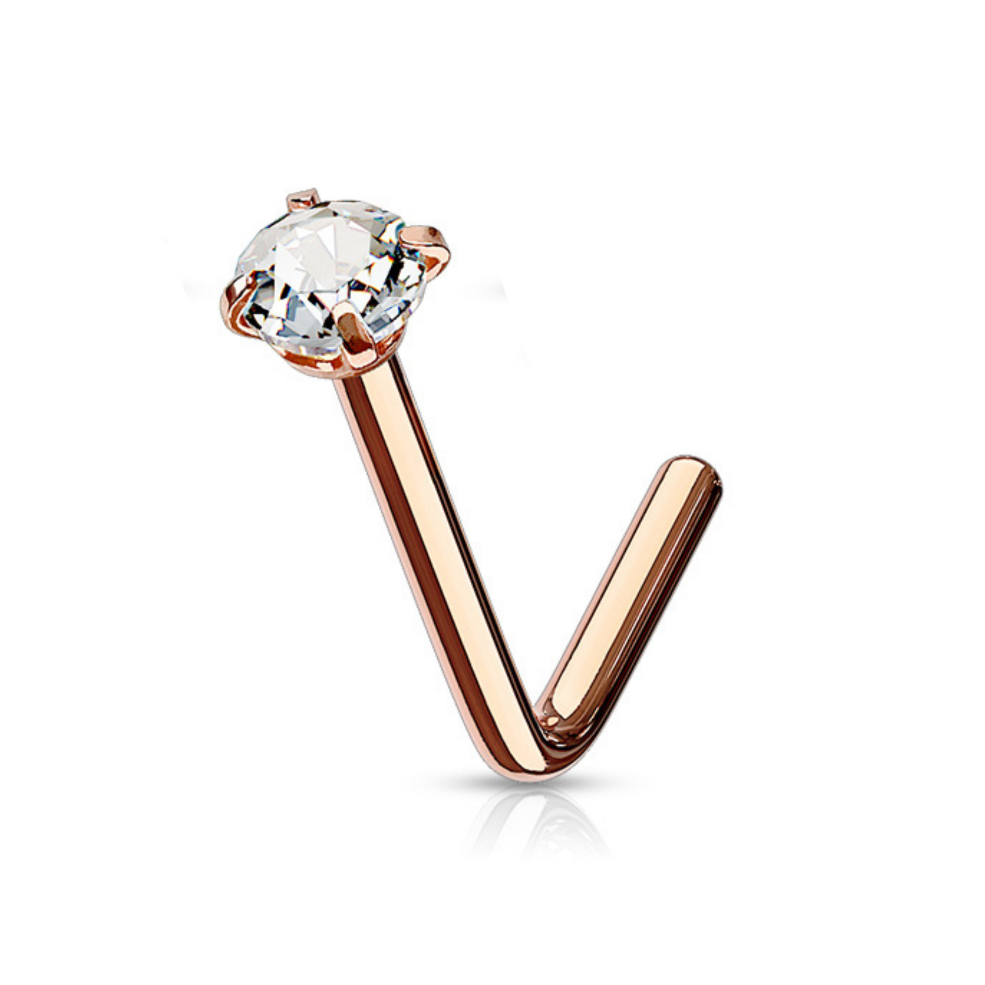 4 Prong Set Clear Gem 'L' Nose Studs Value Pack Rose Gold