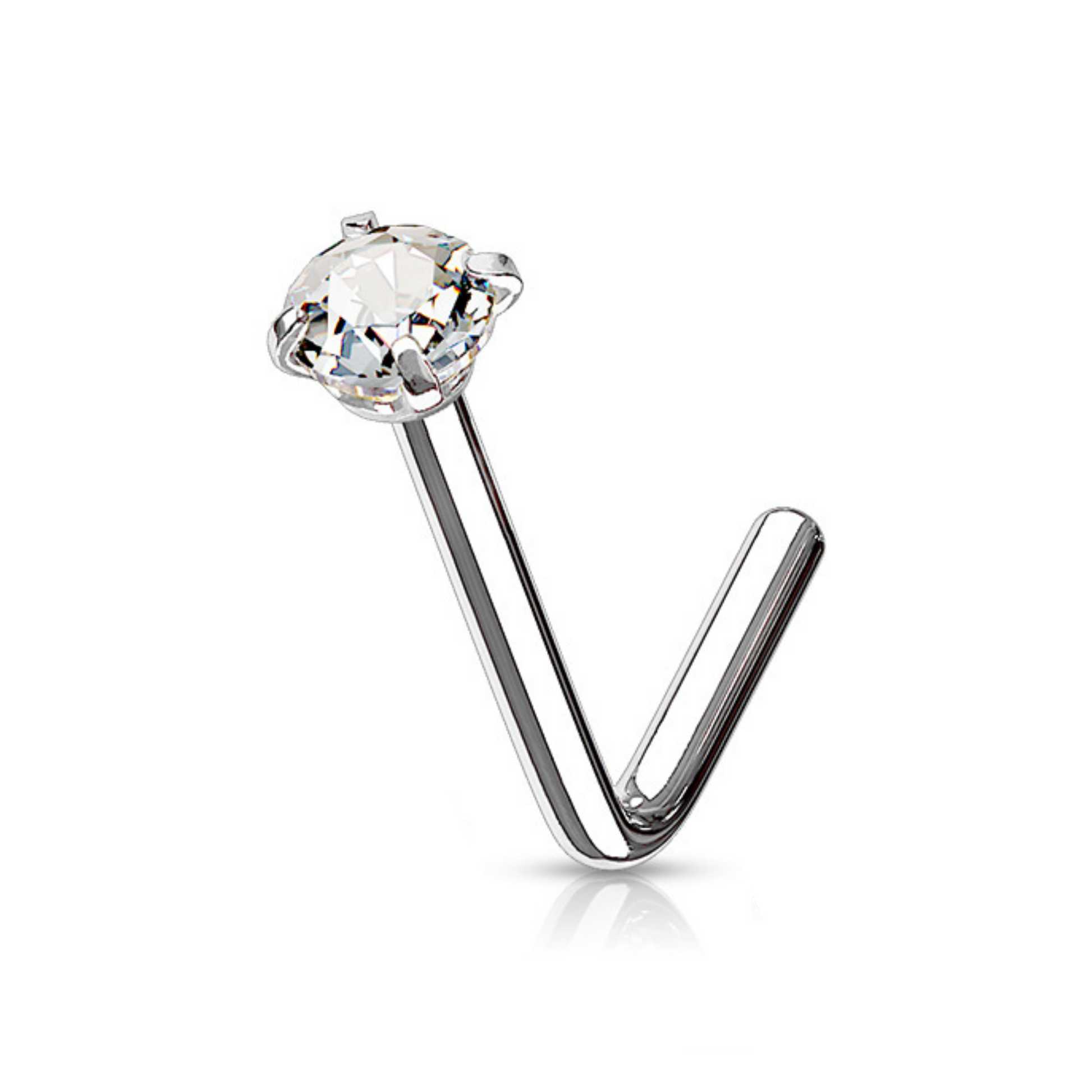 4 Prong Set Clear Gem 'L' Nose Studs Value Pack Silver