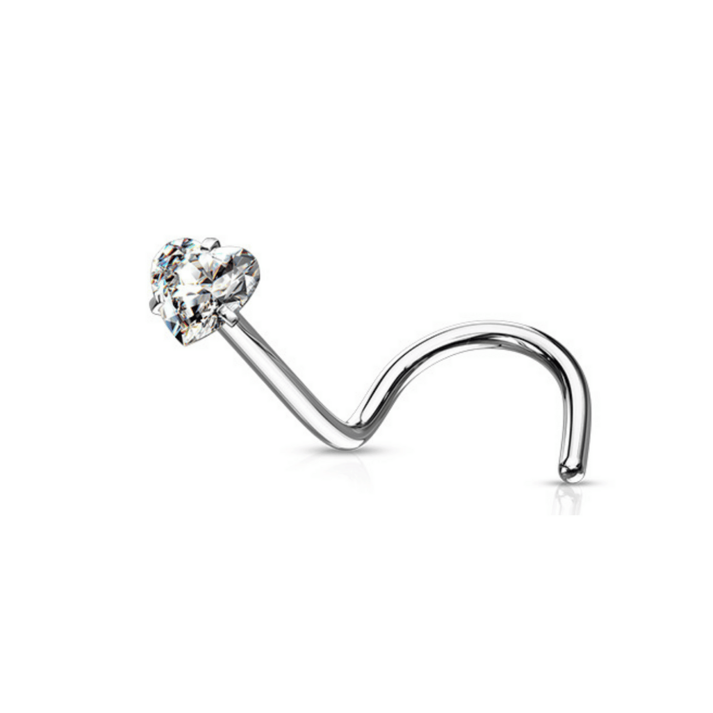  Prong Set Clear Gem Nose Screw Heart Gem