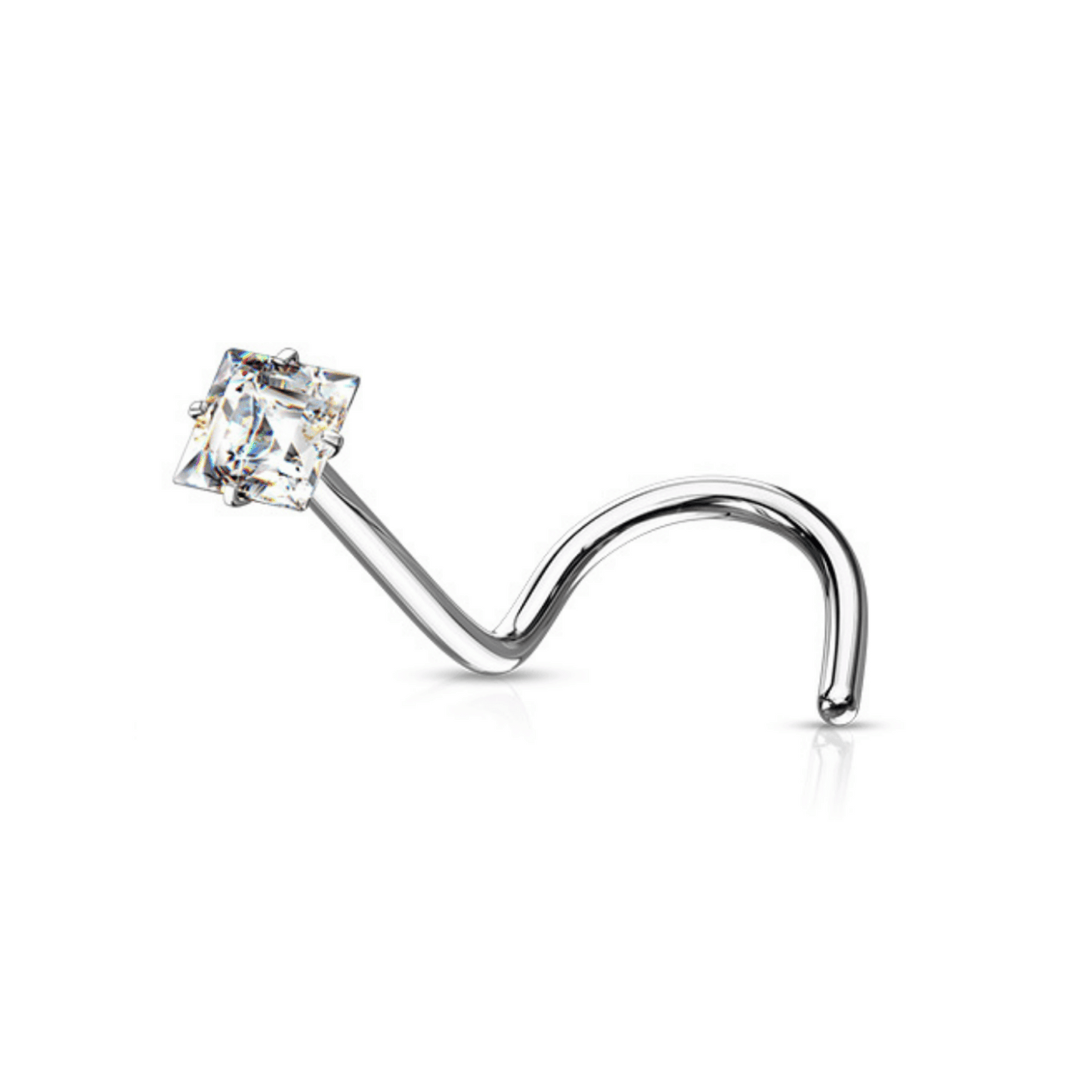 Prong Set Clear Gem Nose Screw  Square Gem
