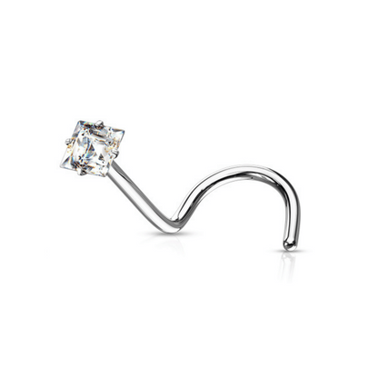 Prong Set Clear Gem Nose Screw  Square Gem