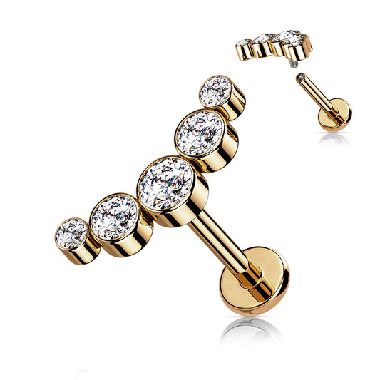 5-Round Gem Bezel Set Rose Gold Clear Gem Curved Helix Flat Back Stud