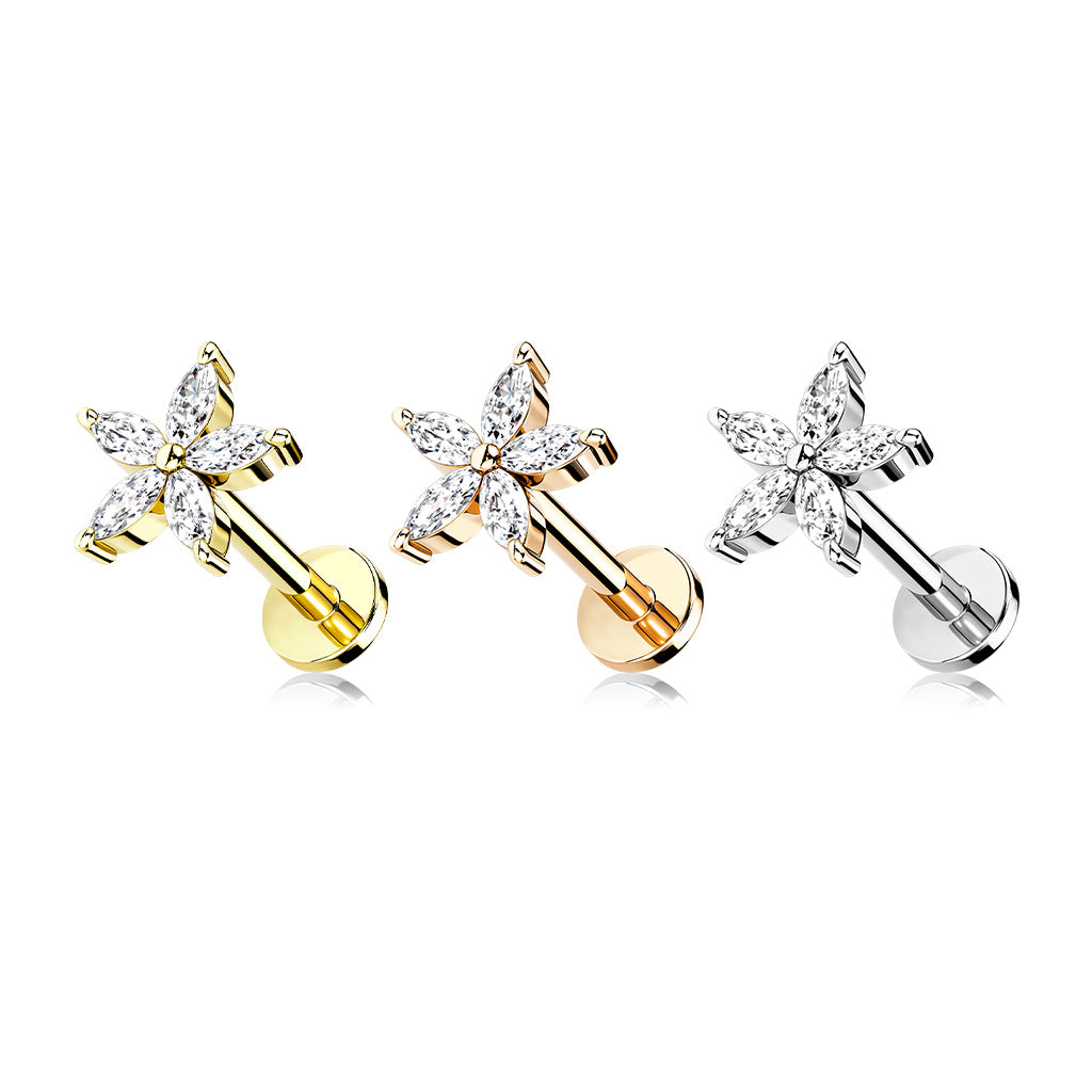 5 Marquise Gem Flower Internally threaded Flat Back Earring NZ