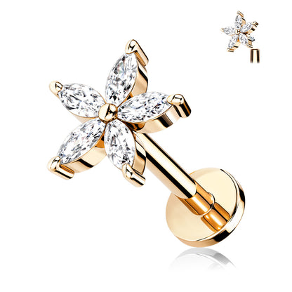 5 Marquise Gem Flower Internally threaded Flat Back Earring Rose Gold