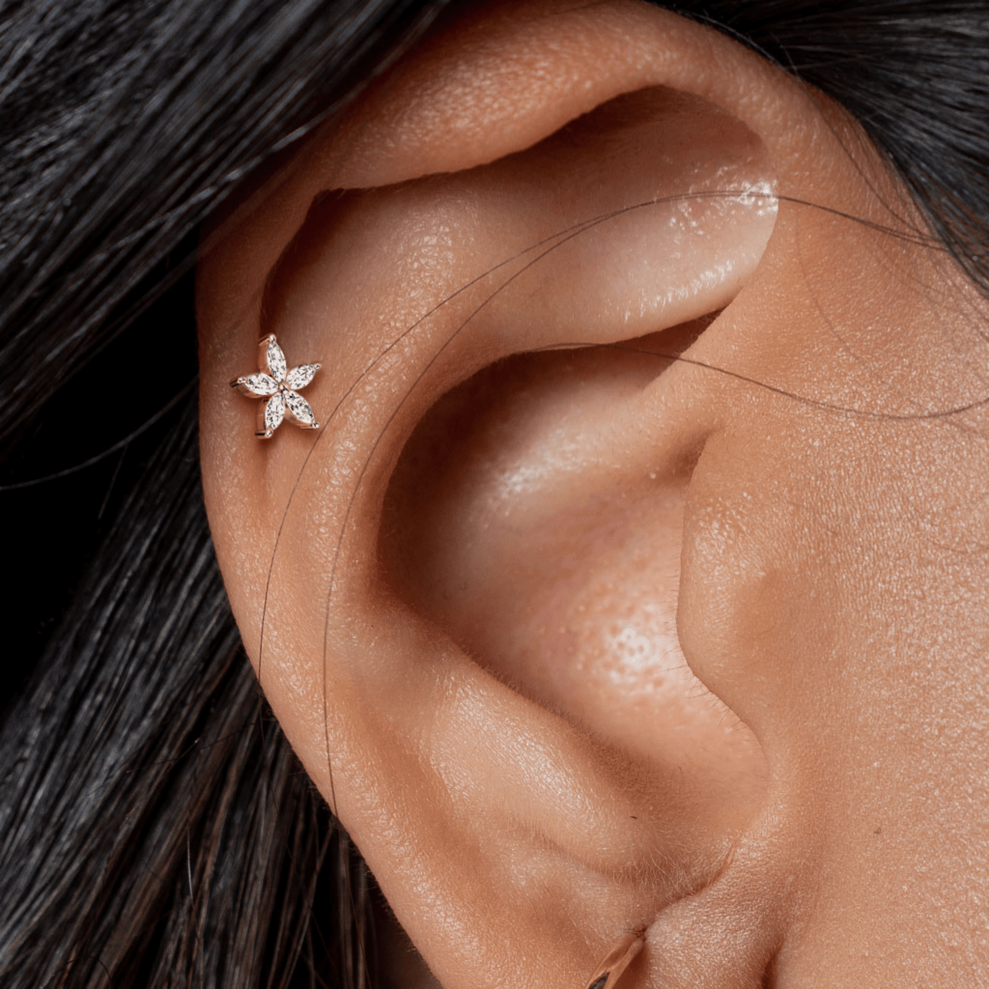  5 Marquise Gem Flower Internally threaded Flat Back Stud worn