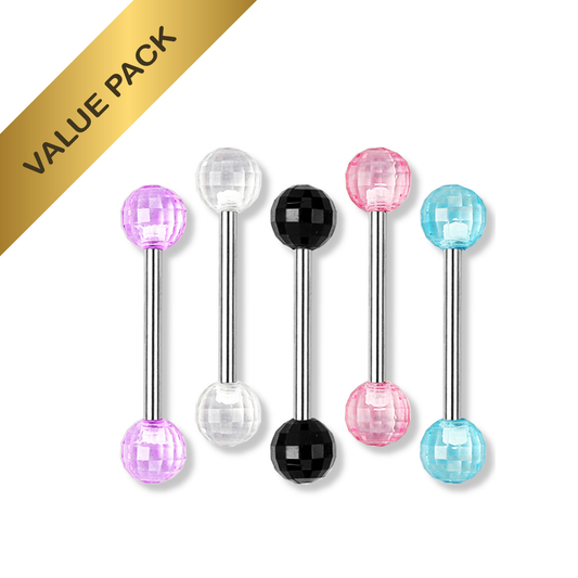 5x Disco Acrylic Ball Tongue Nipple Bars 14g